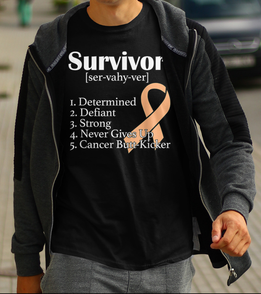 Survivor Definition Determined Defiant Strong Never Gives Up Cancer Butt-Kicker Peach T-Shirt
