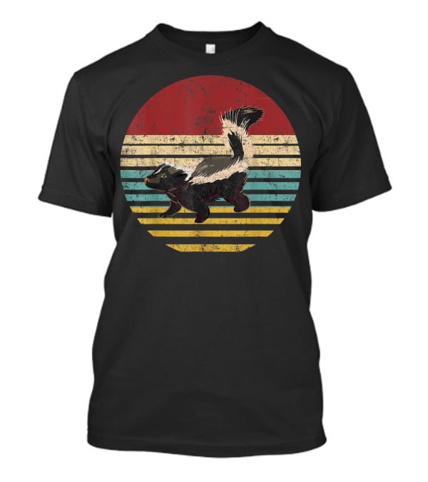 Retro Striped Sunset With Vintage Skunk Lovers T-Shirt