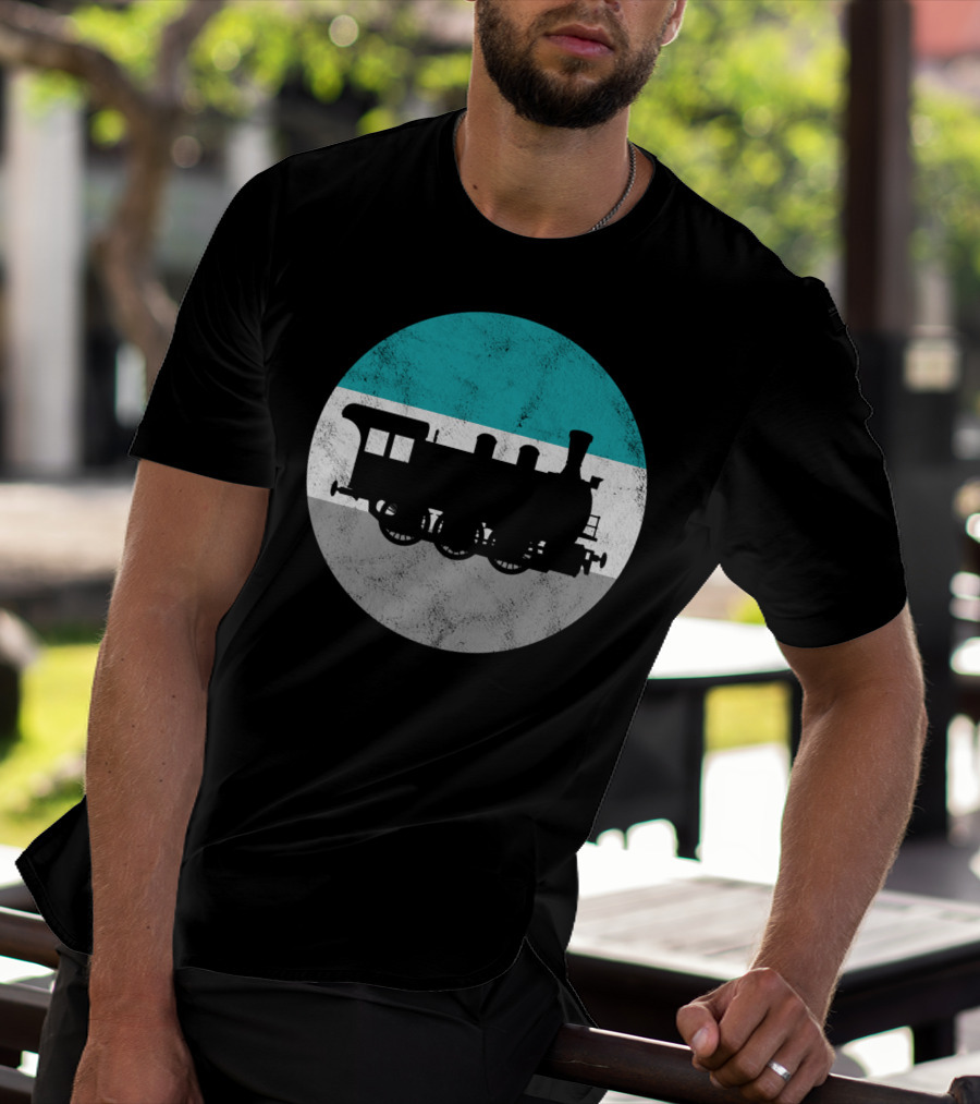 Vintage Steam Train Silhouette In Retro Circle T-Shirt