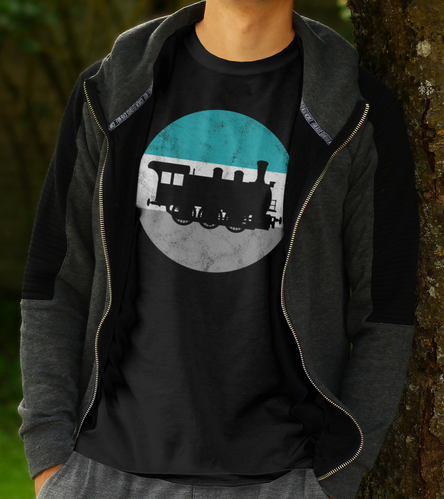 Vintage Steam Train Silhouette In Retro Circle T-Shirt