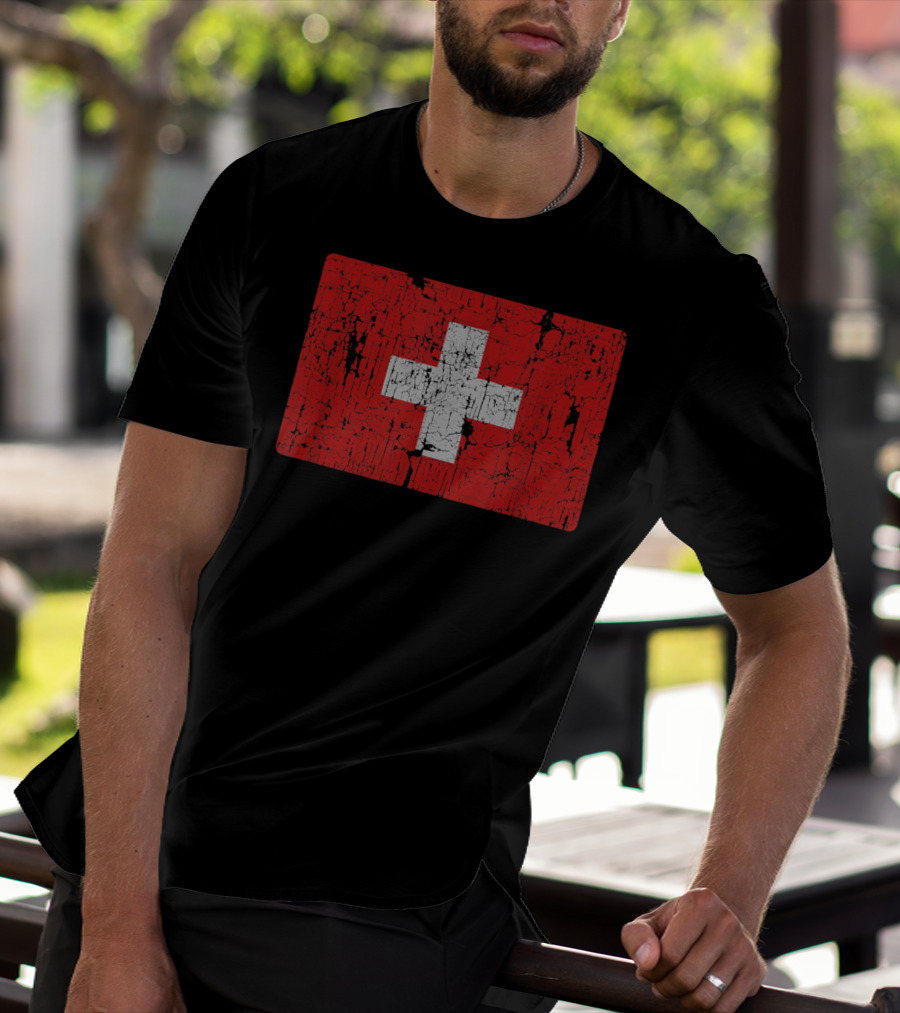 Distressed Vintage Swiss Flag T-Shirt