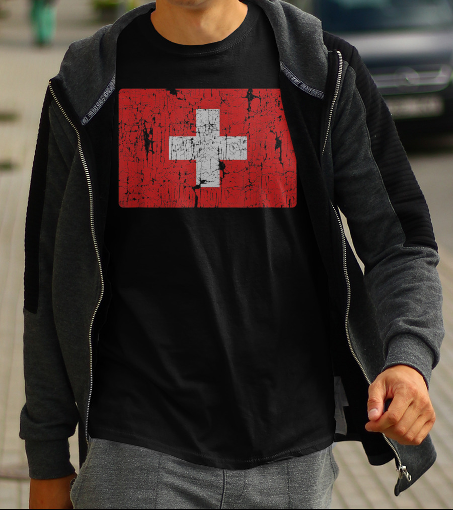 Distressed Vintage Swiss Flag T-Shirt