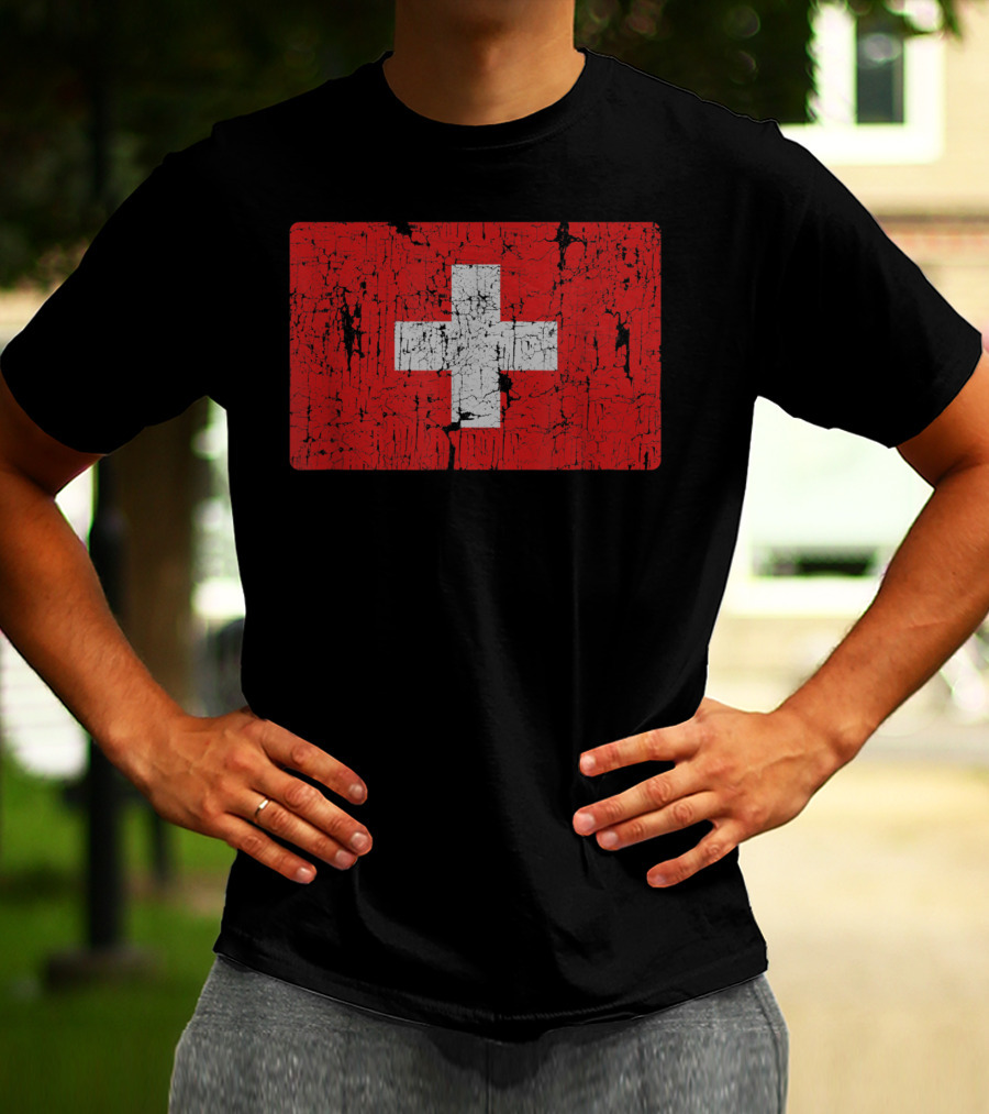 Distressed Vintage Swiss Flag T-Shirt