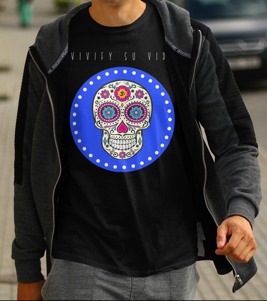 Vivify Su Vida Sugar Skull Blue Circle T-Shirt