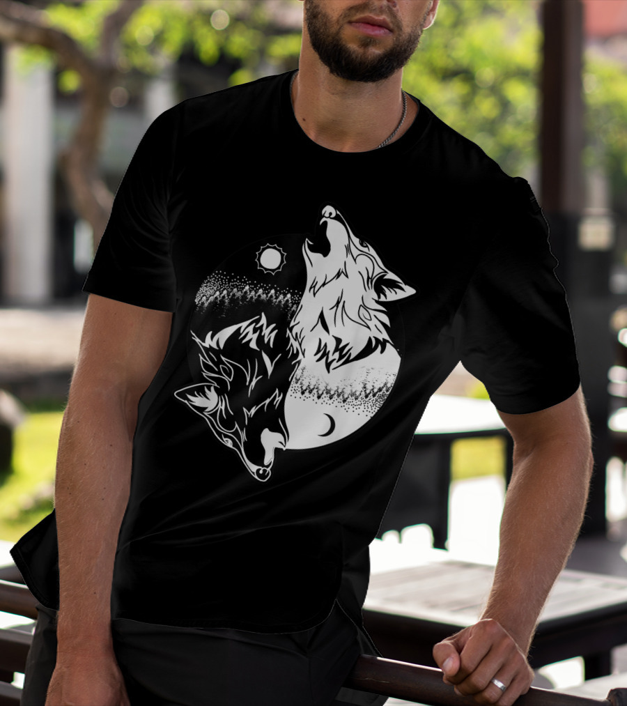 Yin Yang Skoll Tribal Wolf Sun Moon T-Shirt