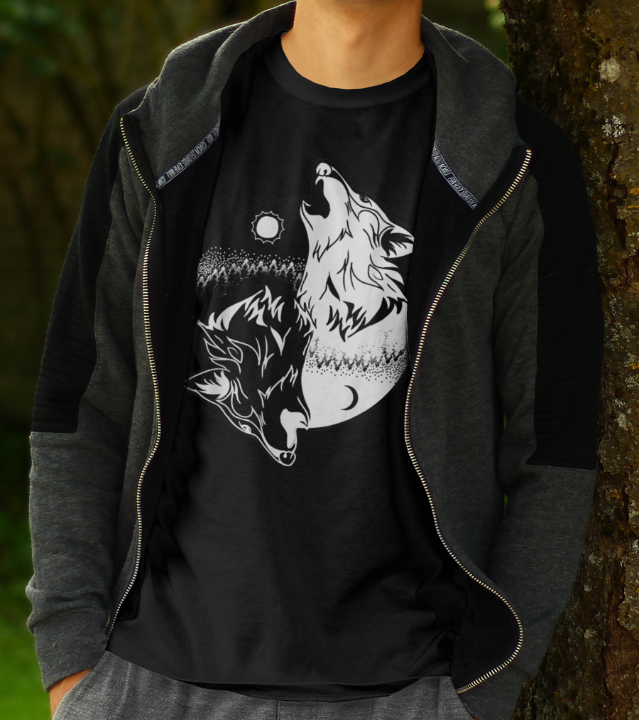 Yin Yang Skoll Tribal Wolf Sun Moon T-Shirt