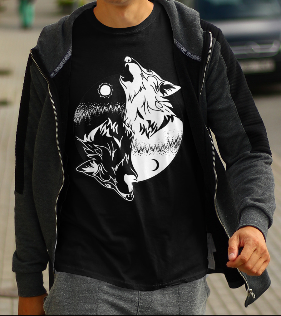Yin Yang Skoll Tribal Wolf Sun Moon T-Shirt
