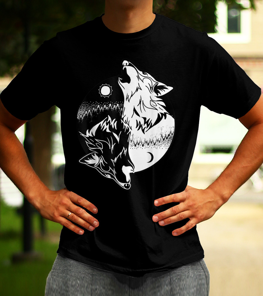 Yin Yang Skoll Tribal Wolf Sun Moon T-Shirt