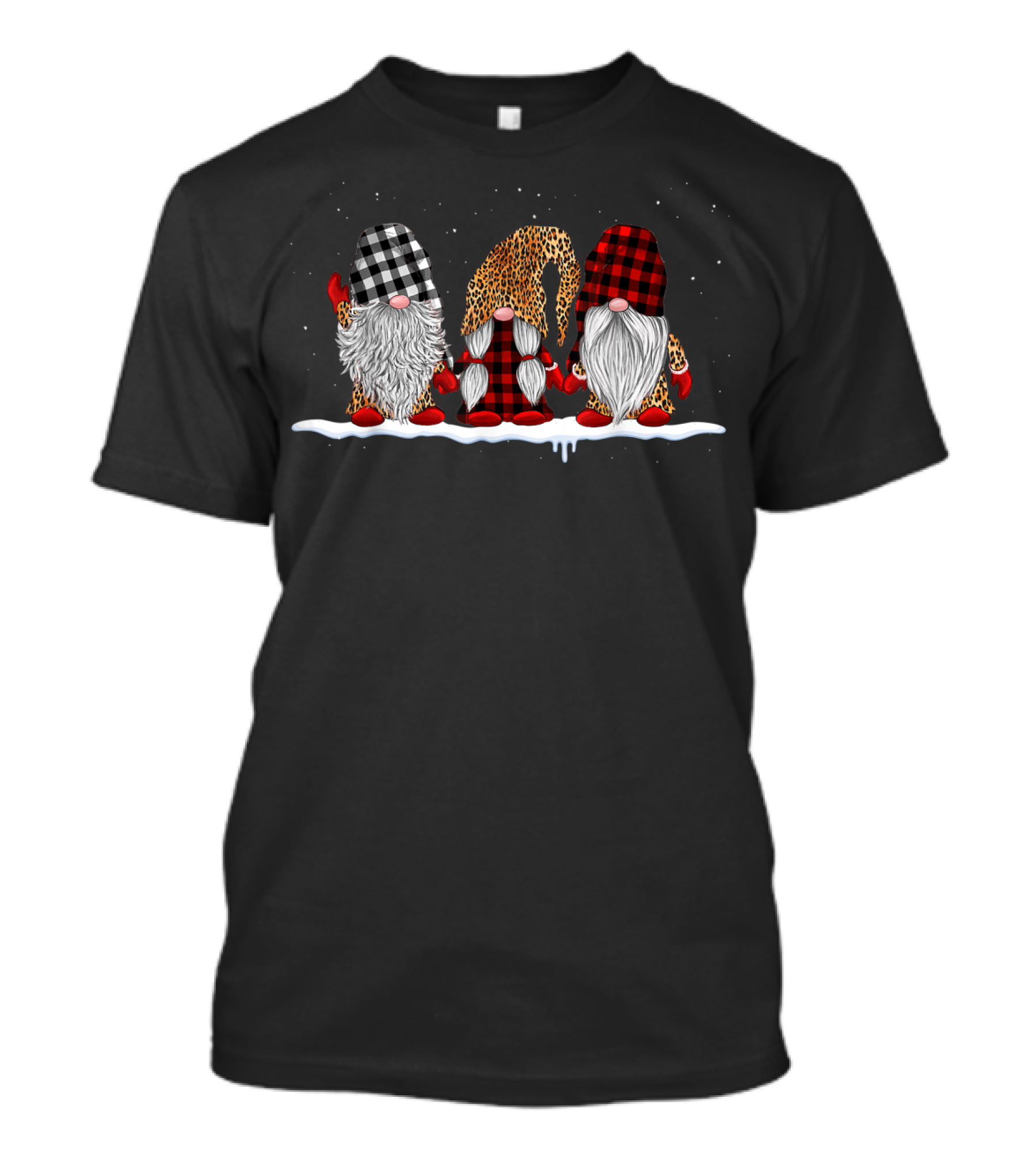 Tree Gnomies Black Red Plaid Leopard Gnomes Snow T-Shirt