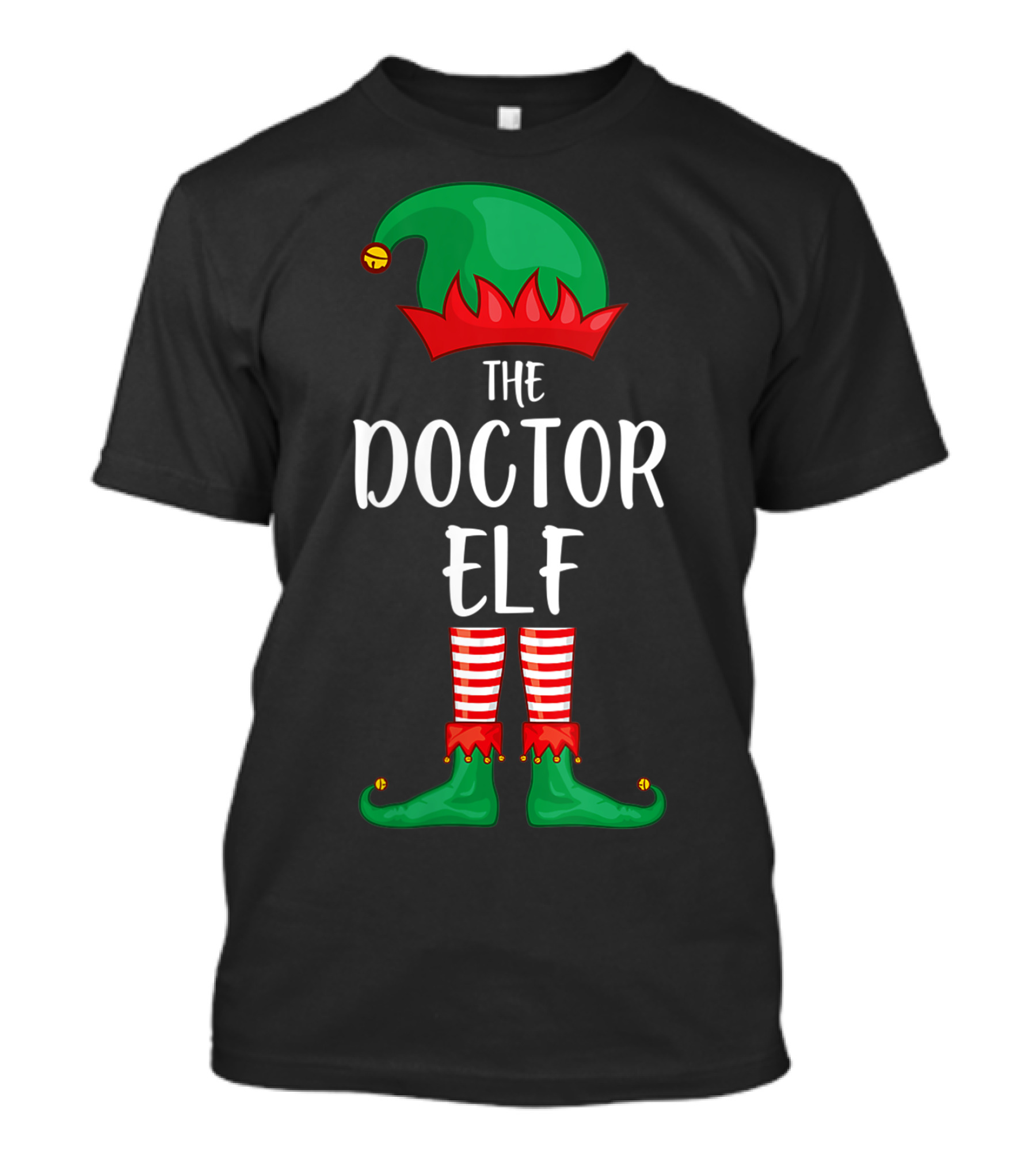 The Doctor Elf Christmas Party Jester Hat And Striped Tights T-Shirt