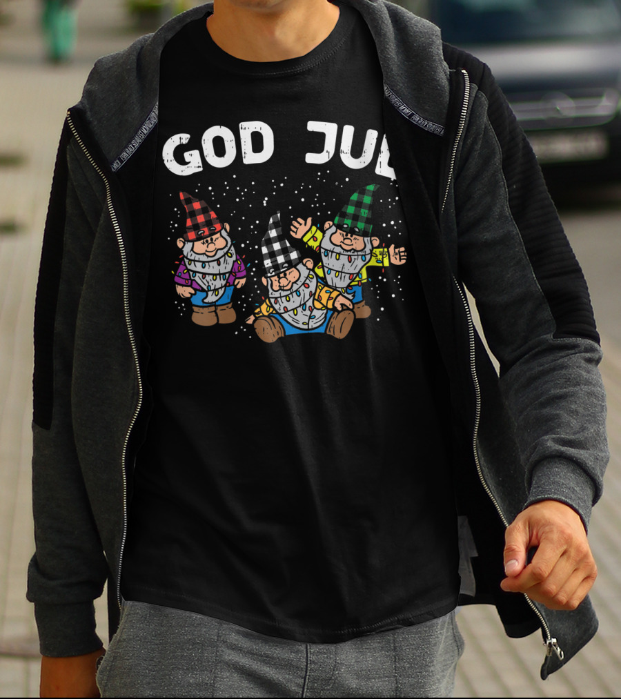 God Jul Buffalo Plaid Nordic Gnomes T-Shirt