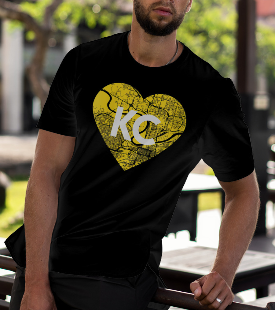 I Love Kansas City Football KC Heart Map T-Shirt