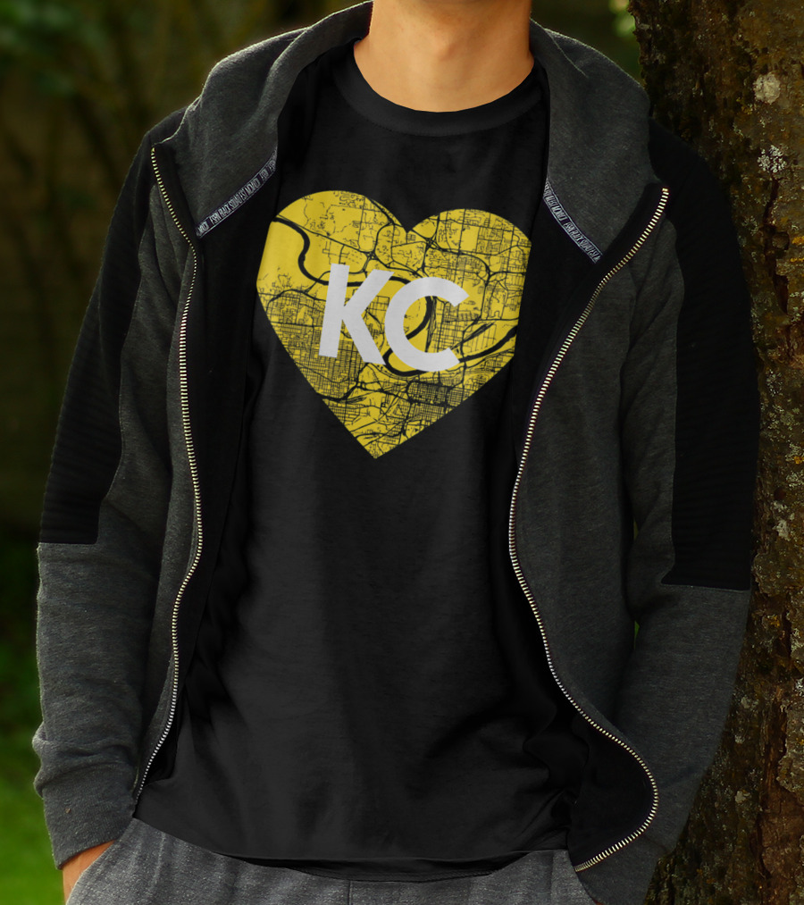 I Love Kansas City Football KC Heart Map T-Shirt
