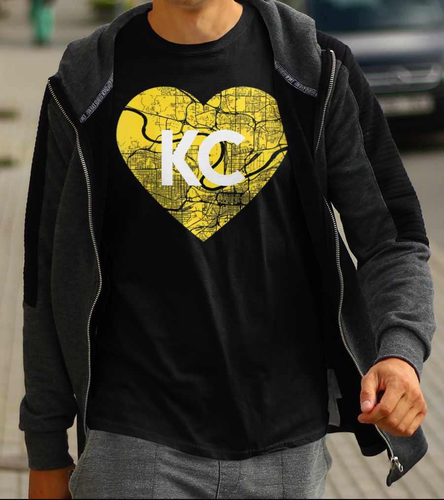 I Love Kansas City Football KC Heart Map T-Shirt
