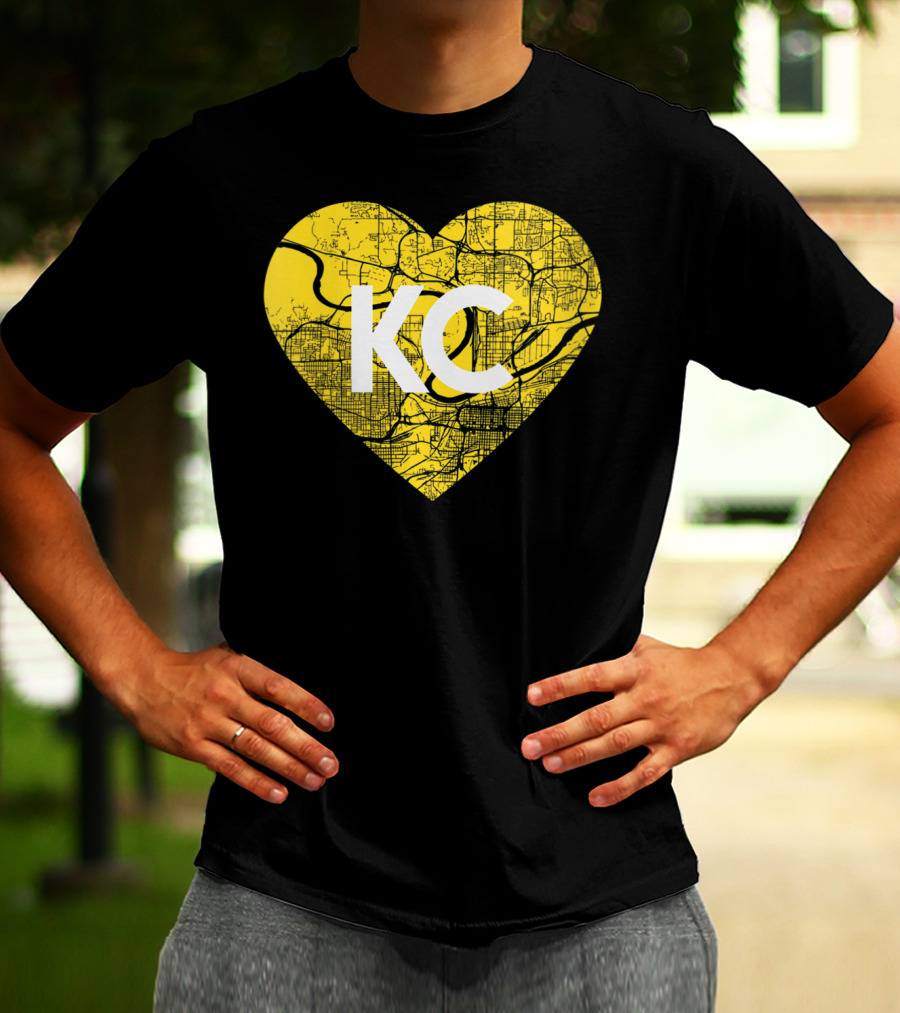 I Love Kansas City Football KC Heart Map T-Shirt