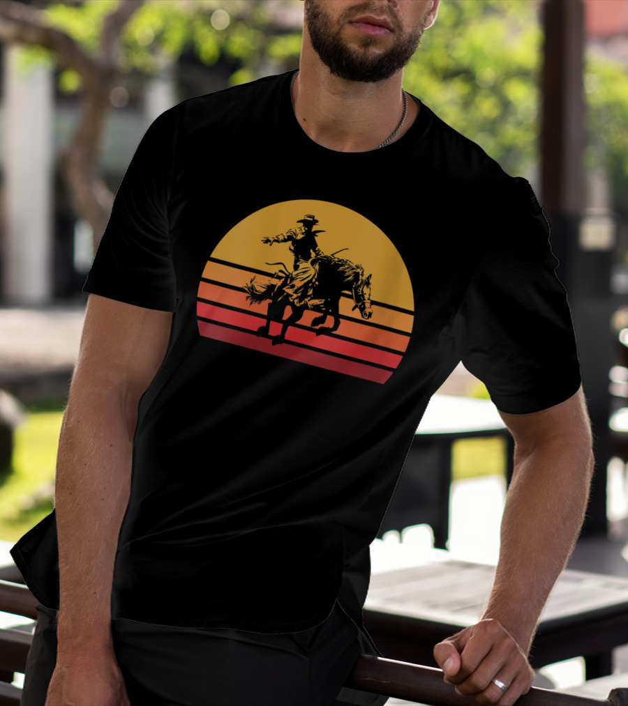 Retro Sunset Bronc Riding Vintage Bucking T-Shirt