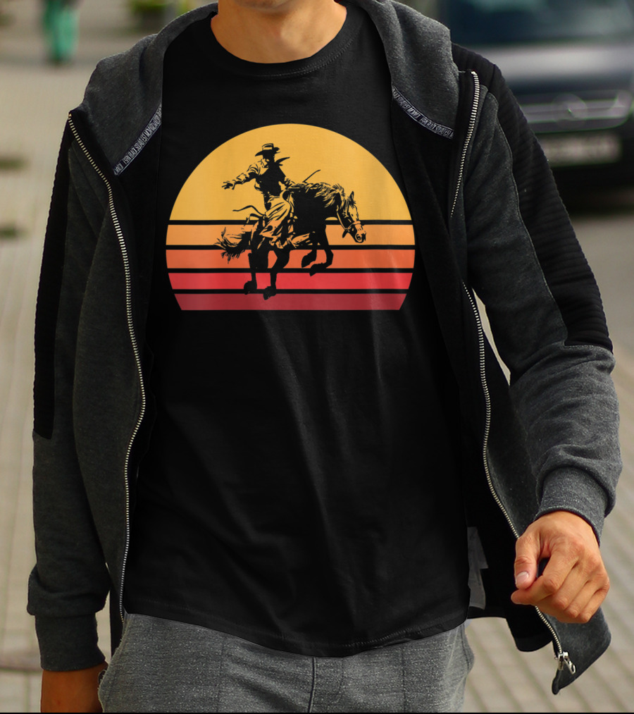 Retro Sunset Bronc Riding Vintage Bucking T-Shirt