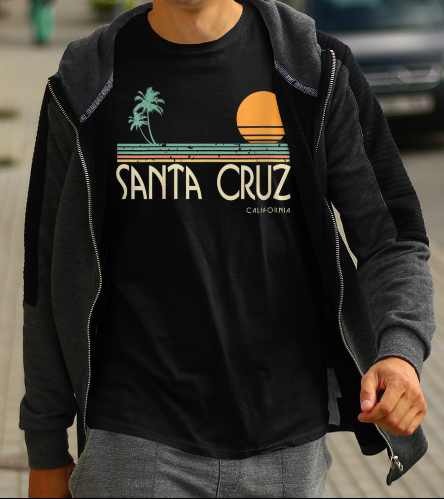 Santa Cruz California Retro Sunset With Palm Trees T-Shirt
