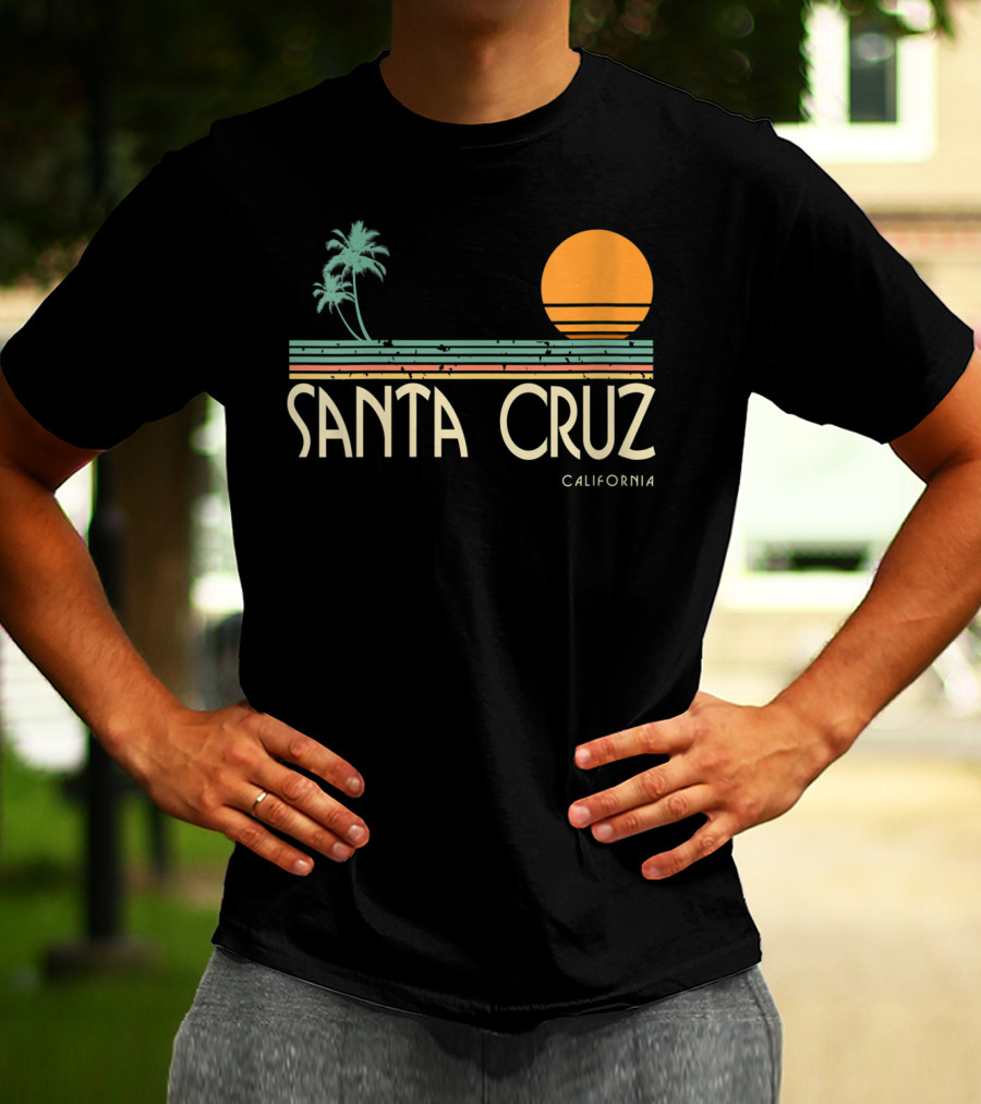 Santa Cruz California Retro Sunset With Palm Trees T-Shirt