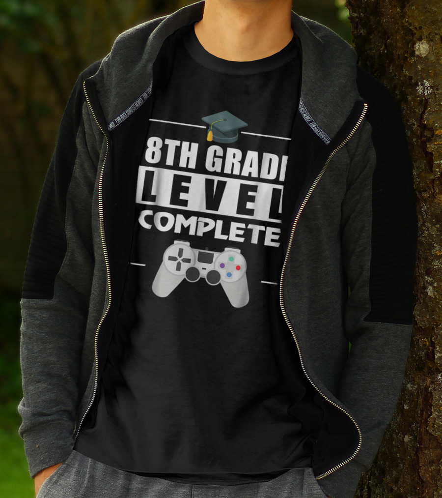 8th Grade Level Complete Video Gamer Graduation Controller Cap T-Shirt