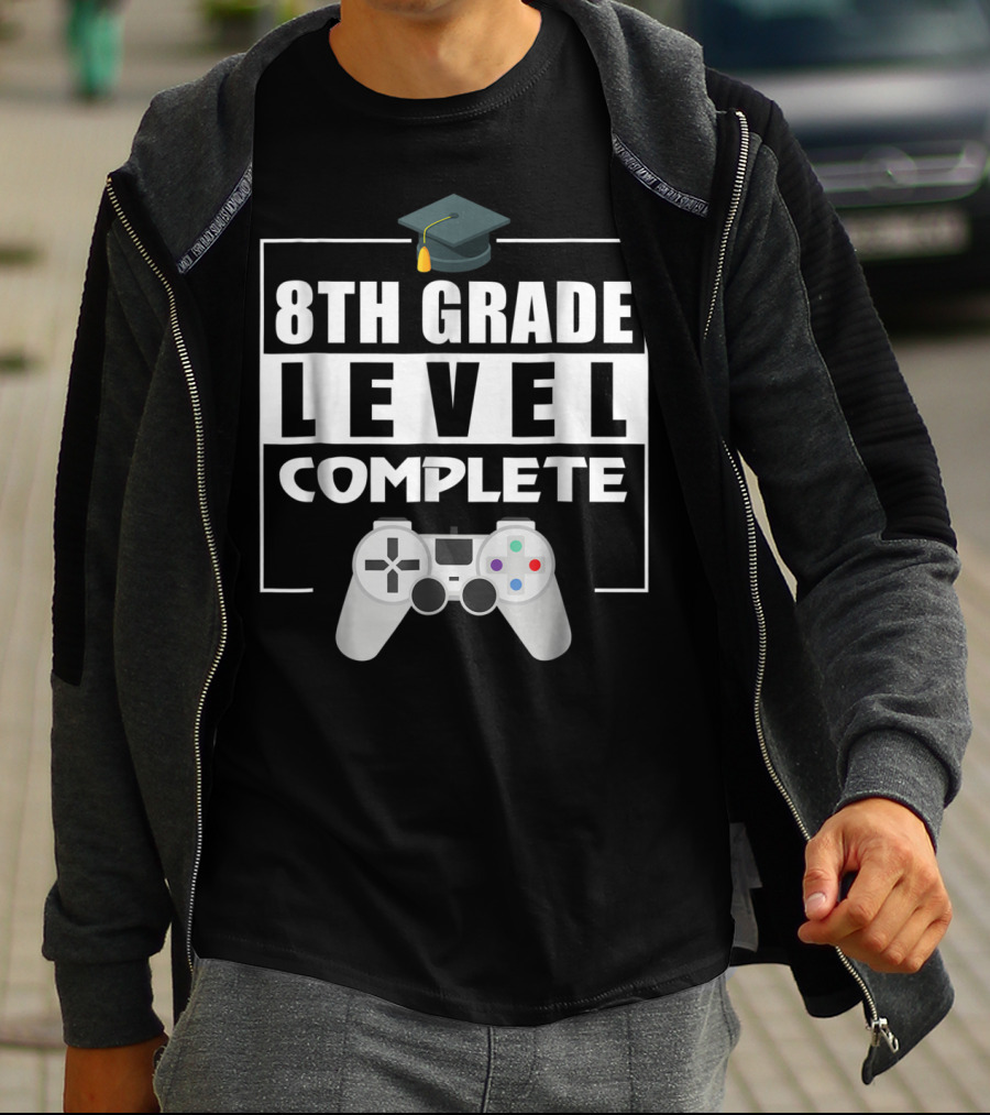 8th Grade Level Complete Video Gamer Graduation Controller Cap T-Shirt