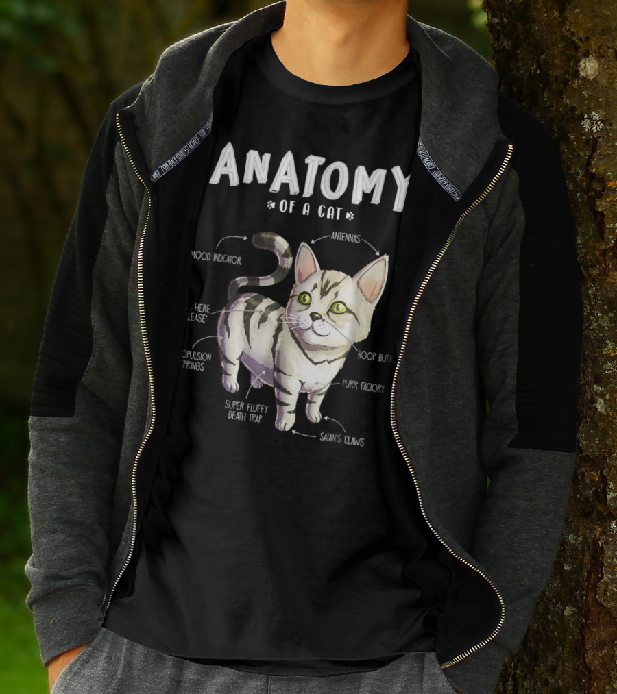 Anatomy Of A Cat Mood Indicator Antennas Super Fluffy Death Trap Boop Button Cute Funny Kitten Pet T-Shirt