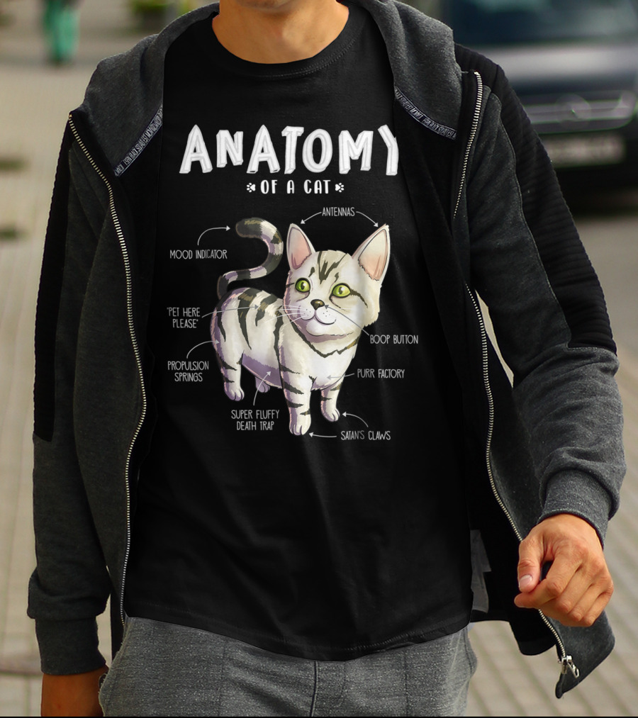 Anatomy Of A Cat Mood Indicator Antennas Super Fluffy Death Trap Boop Button Cute Funny Kitten Pet T-Shirt