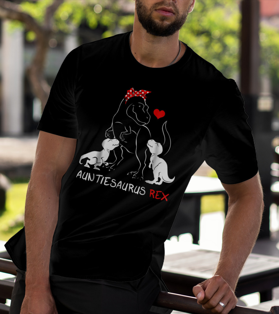 Auntiesaurus Rex Dinosaur With Heart And Red Bow T-Shirt