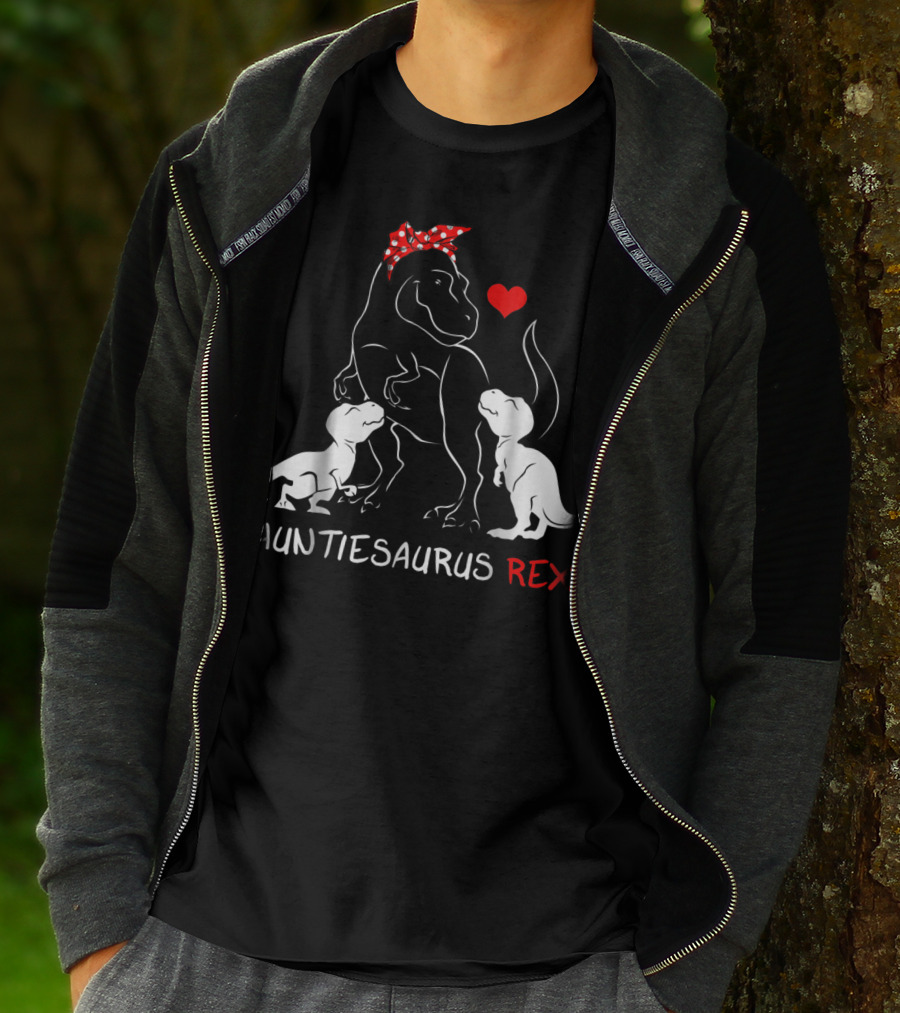 Auntiesaurus Rex Dinosaur With Heart And Red Bow T-Shirt
