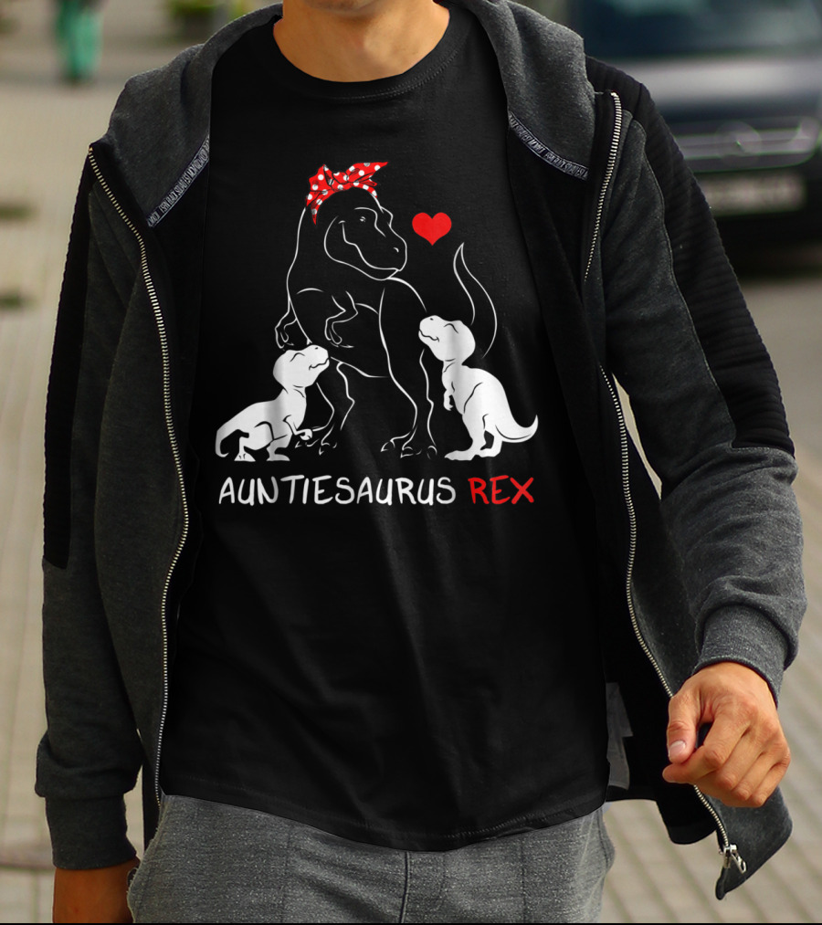 Auntiesaurus Rex Dinosaur With Heart And Red Bow T-Shirt