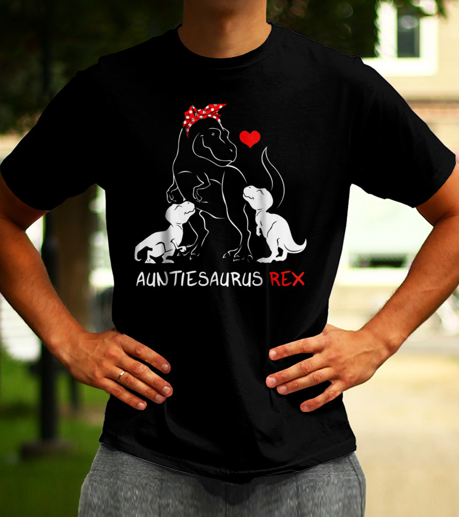 Auntiesaurus Rex Dinosaur With Heart And Red Bow T-Shirt