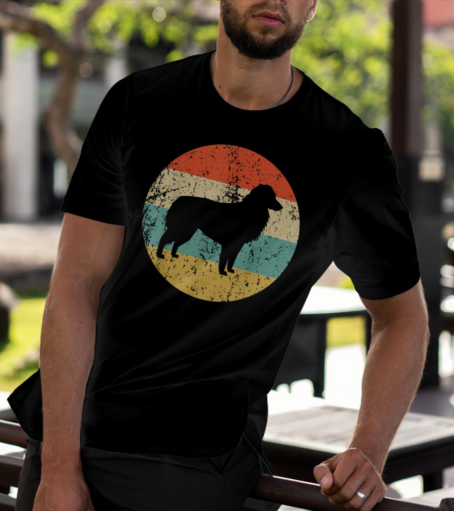 Australian Shepherd Silhouette Retro Circle Stripe T-Shirt