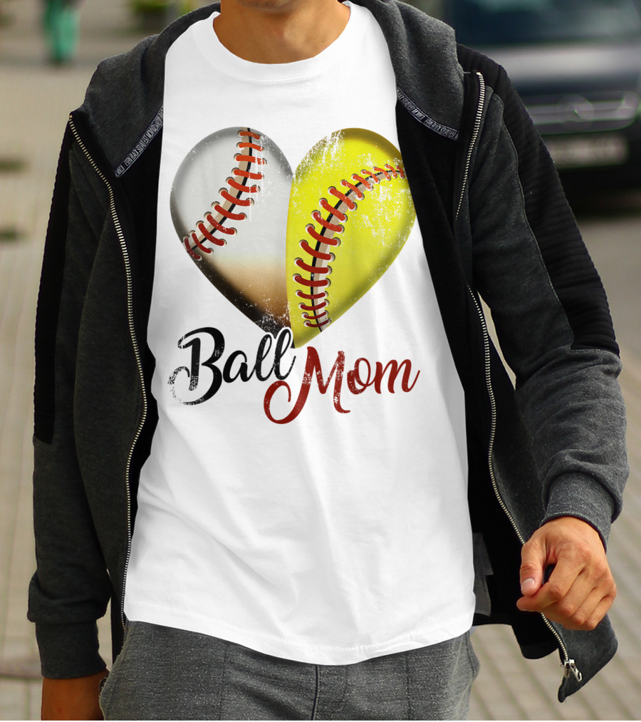 Ball Mom Heart Baseball Players Funny T-Shirt