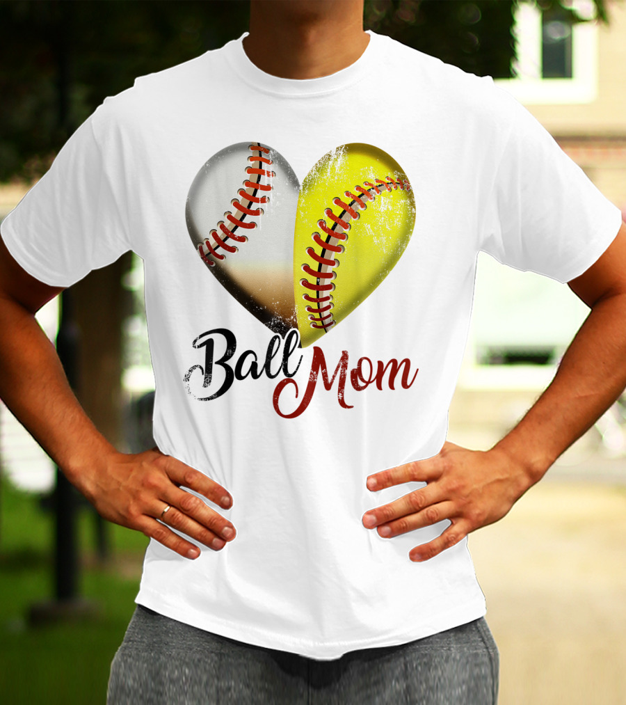 Ball Mom Heart Baseball Players Funny T-Shirt