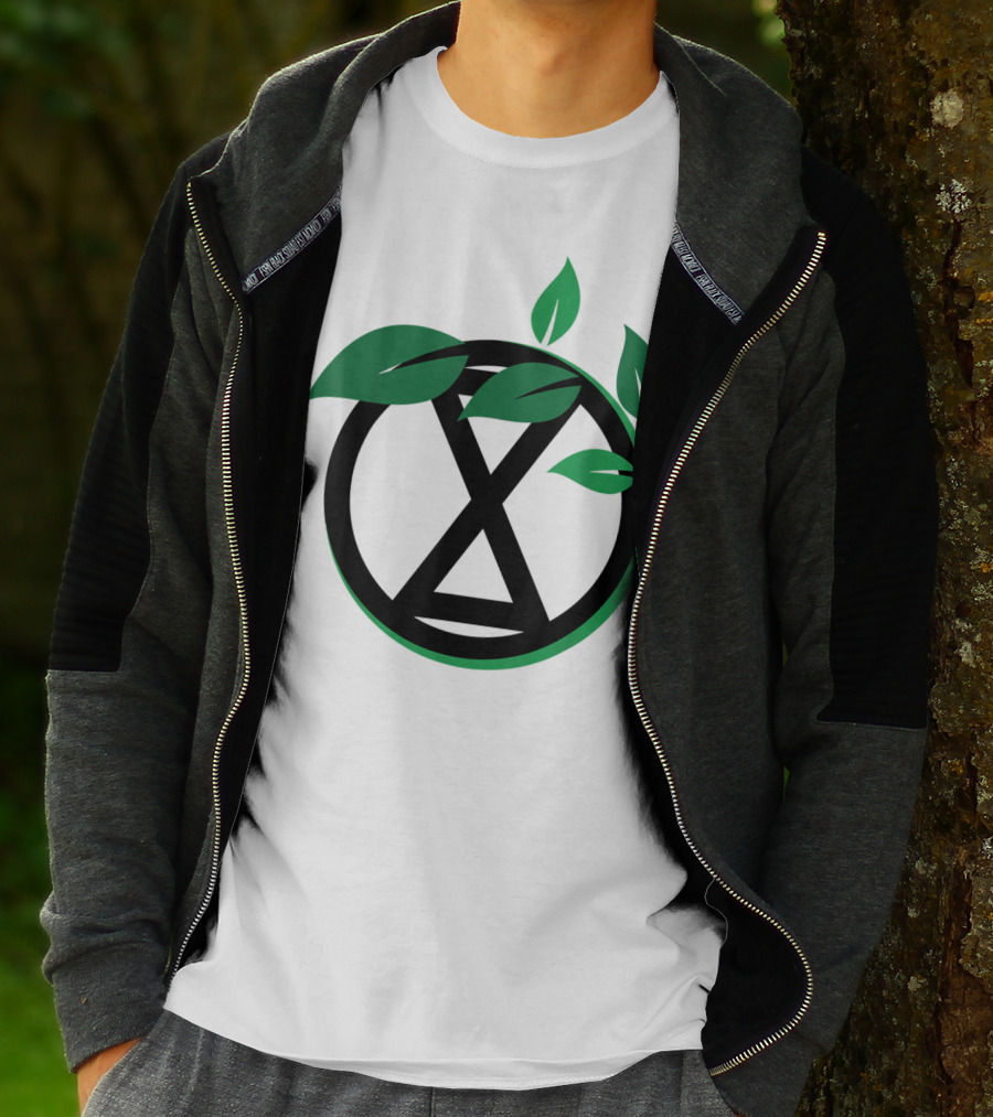 Extinction Rebellion Revolution Symbol With Green Leaves T-Shirt