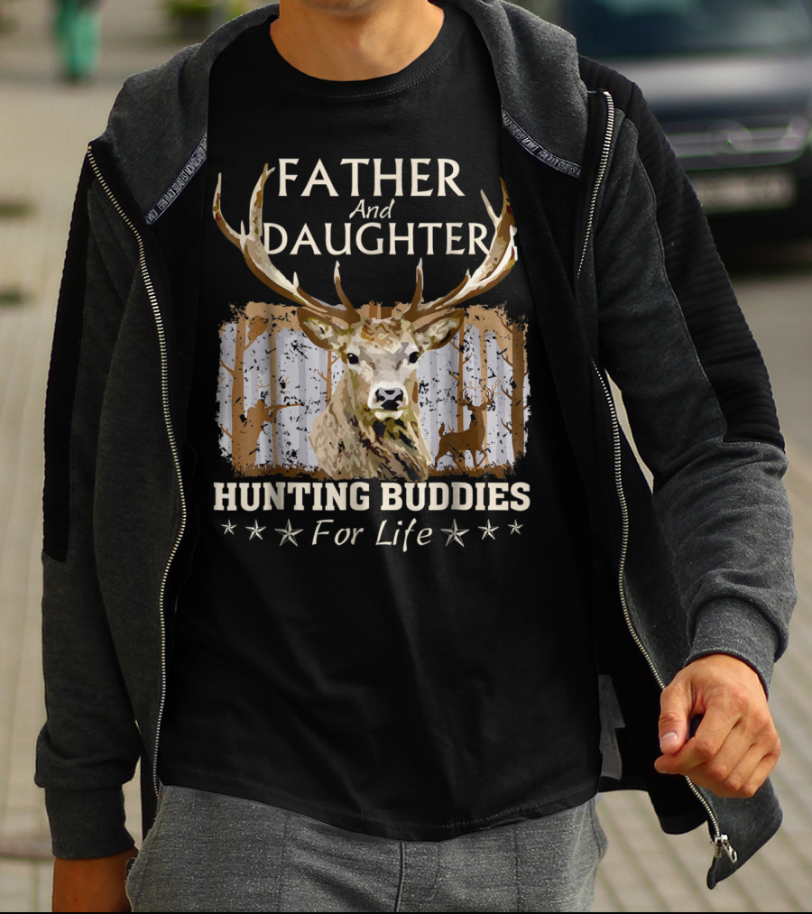 Father And Daughter Hunting Buddies For Life Deer Antlers Forest Scene T-Shirt