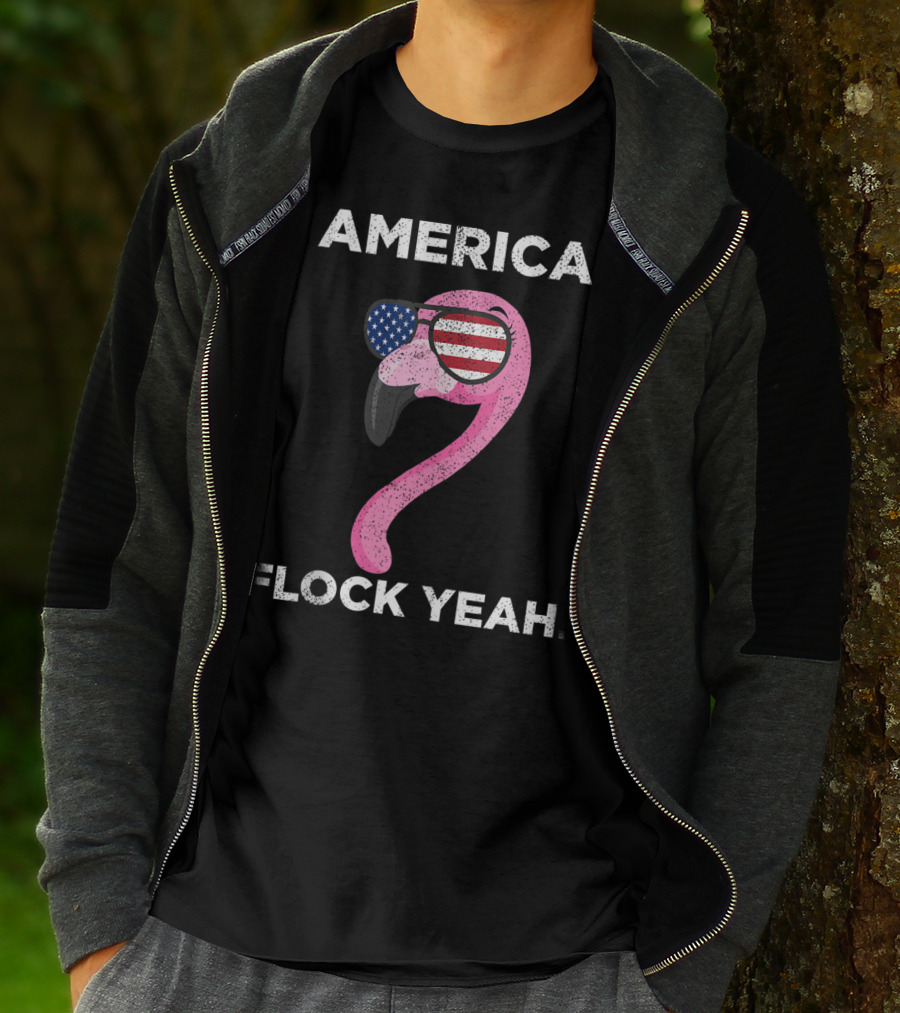 America Flock Yeah Flamingo With American Flag Glasses T-Shirt
