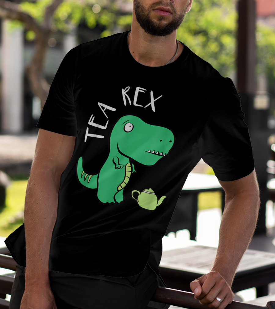 Tea Rex Dino With Green Teapot Cute Tea Time T-Shirt