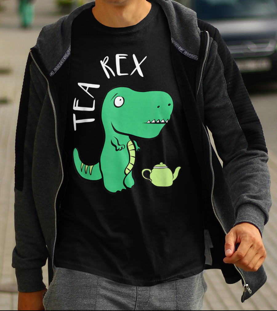 Tea Rex Dino With Green Teapot Cute Tea Time T-Shirt