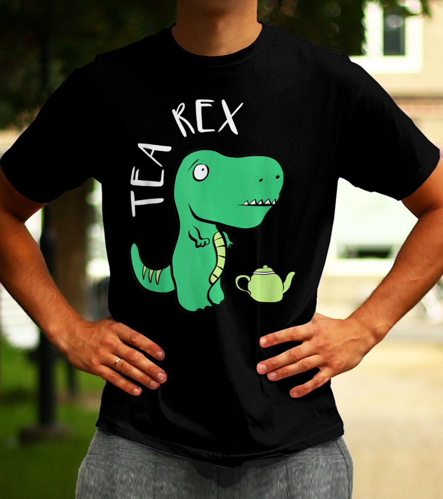 Tea Rex Dino With Green Teapot Cute Tea Time T-Shirt