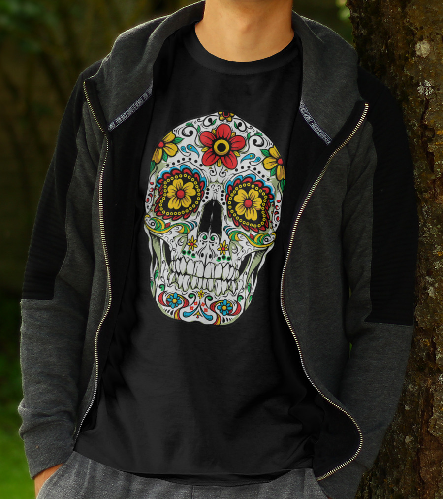 Day Of The Dead Colorful Floral Sugar Skull Cinco De Mayo T-Shirt