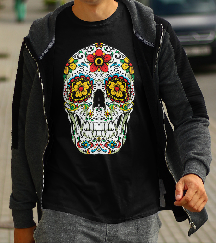 Day Of The Dead Colorful Floral Sugar Skull Cinco De Mayo T-Shirt