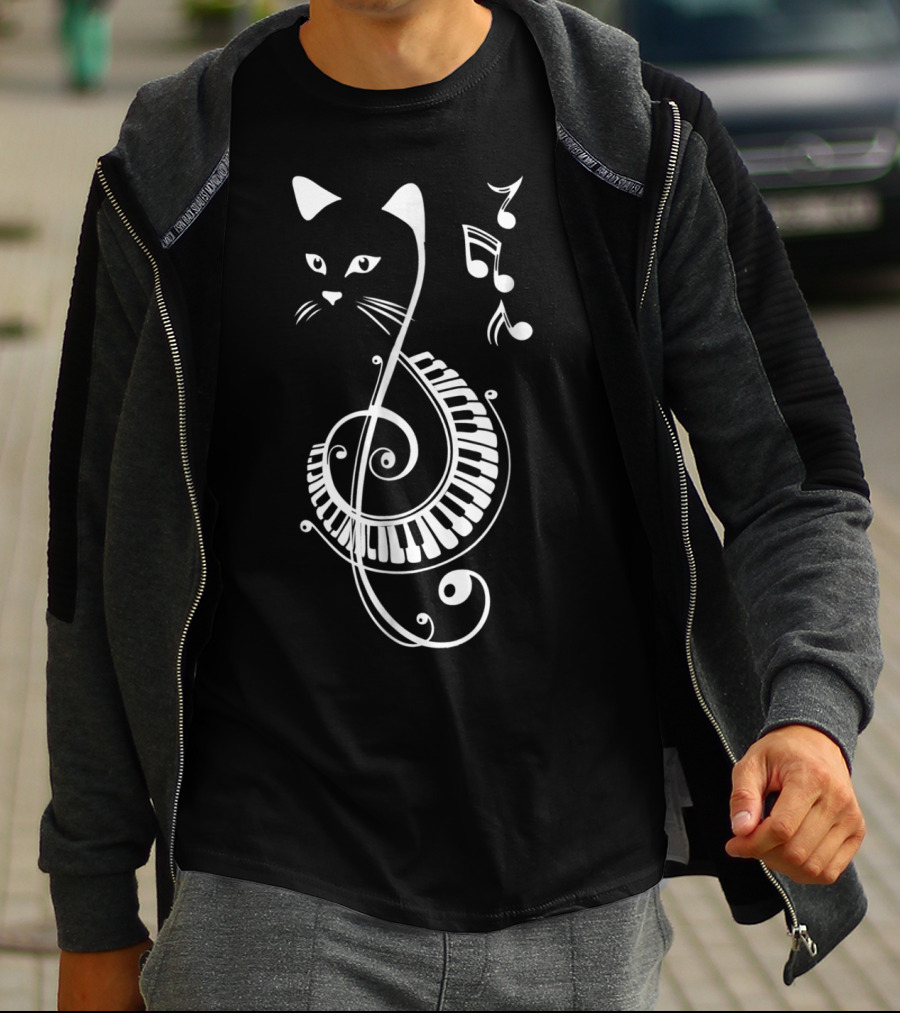 Cat Lovers Musical Note Treble Clef Keyboard T-Shirt