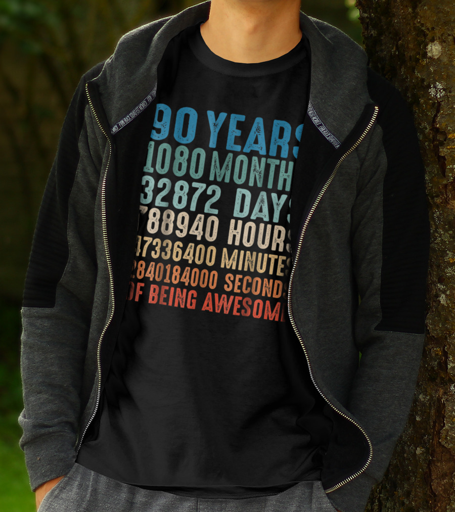 90 Years 1080 Months 32872 Days 788940 Hours 47336400 Minutes 2840184000 Seconds Of Being Awesome T-Shirt