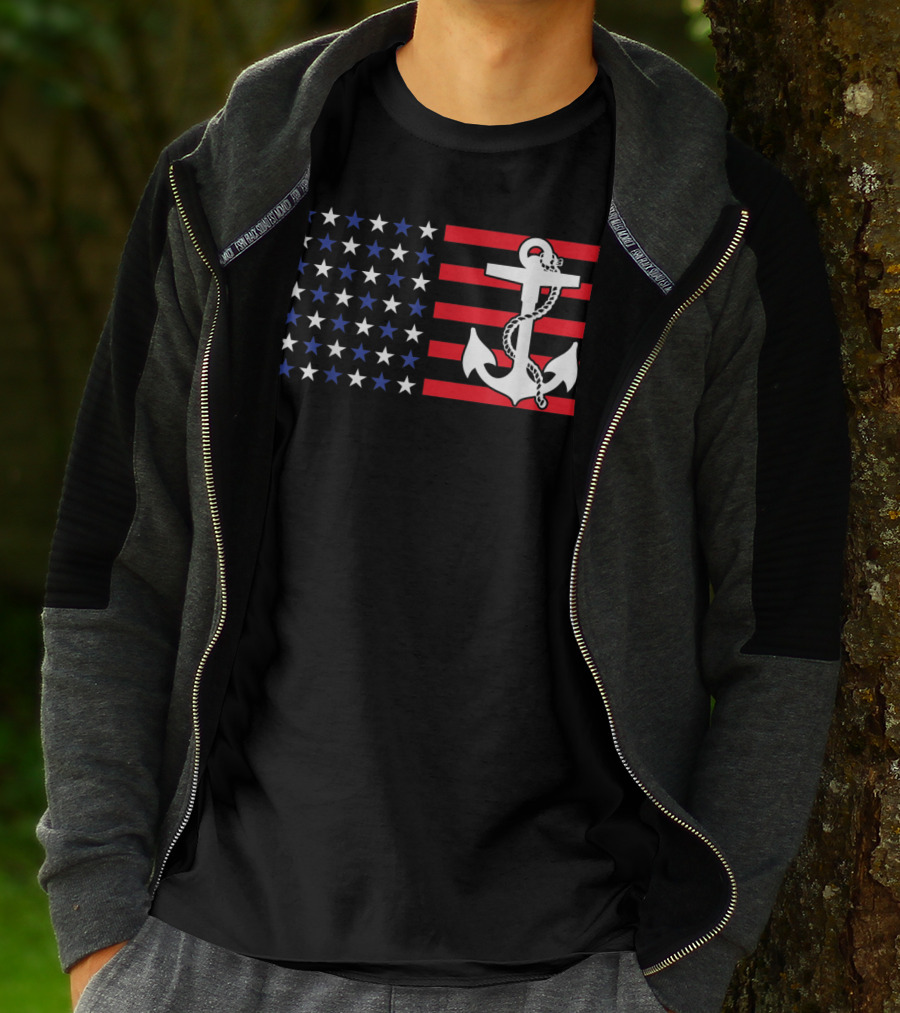 American Flag Anchor Patriotic Military July Navy USA T-Shirt