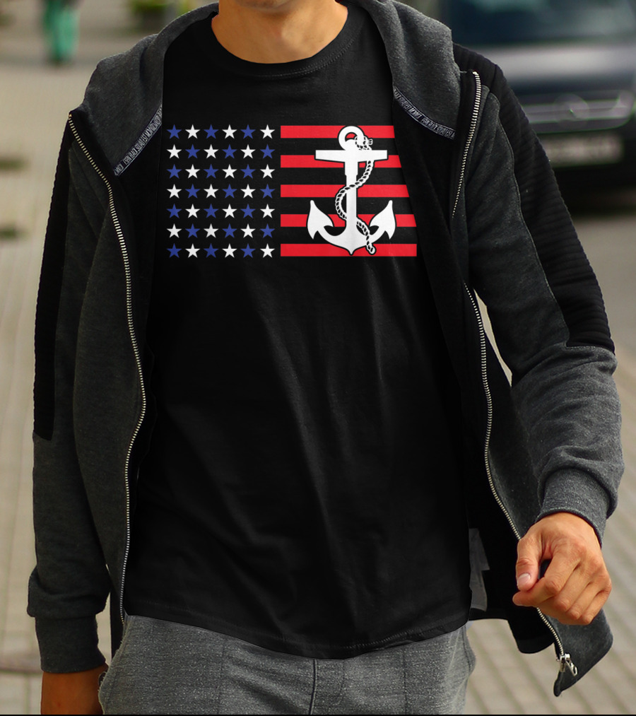 American Flag Anchor Patriotic Military July Navy USA T-Shirt