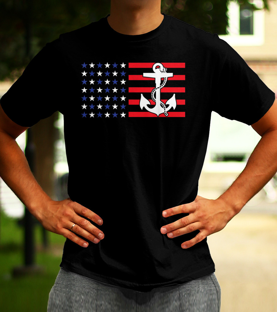 American Flag Anchor Patriotic Military July Navy USA T-Shirt