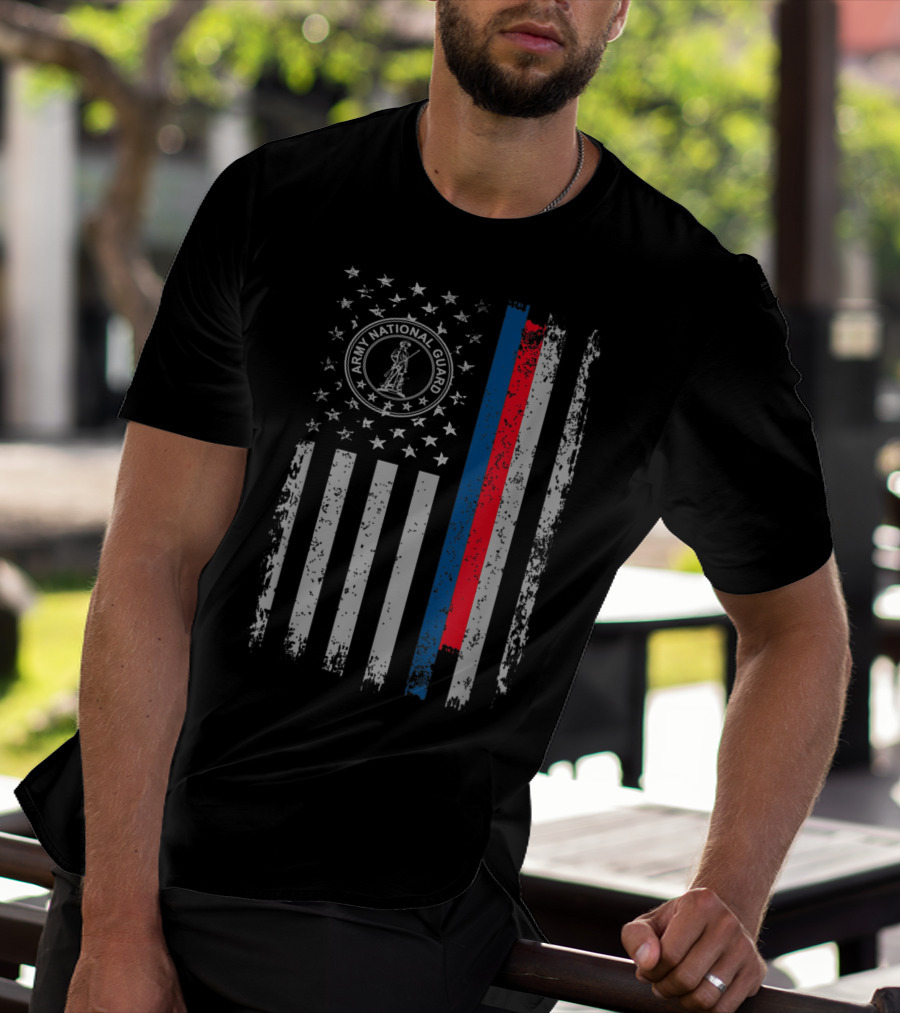 American Flag Army National Guard Symbol With Distressed Stripes T-Shirt
