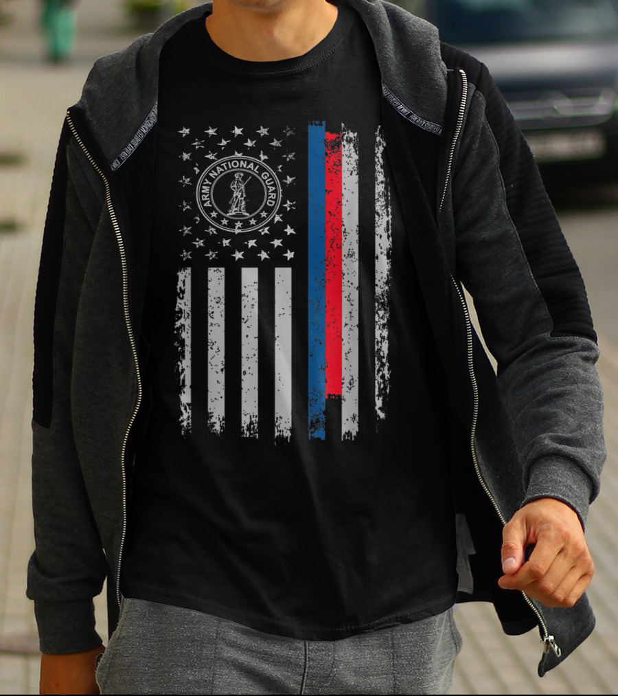 American Flag Army National Guard Symbol With Distressed Stripes T-Shirt