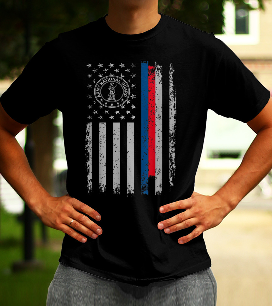American Flag Army National Guard Symbol With Distressed Stripes T-Shirt
